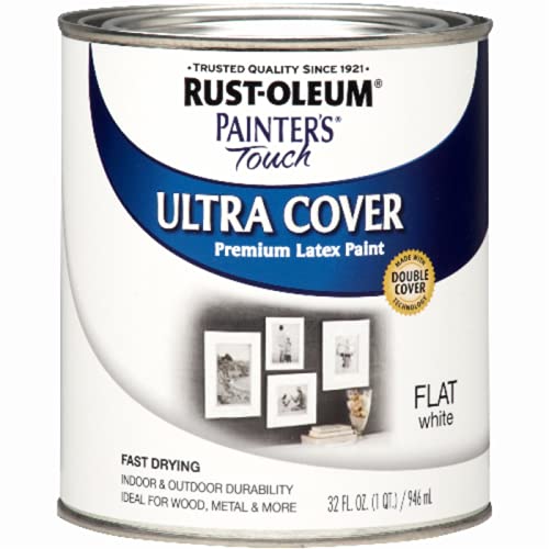 Pintura de látex Rust-Oleum 1990502 Painter's Touch, cuarto de galón, blanco plano, 32 onzas líquidas (paquete de 1)
