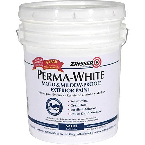 Zinsser PERMA-WHITE Pintura exterior a prueba de moho y hongos, cubeta blanca de 5 galones