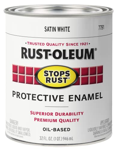 Rust-Oleum 7791502 Pintura protectora de esmalte que detiene el óxido, 32 onzas, acabado satinado blanco
